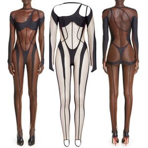 Mugler Iconic Illusion Mesh Catsuit in Brown Nude Size 12